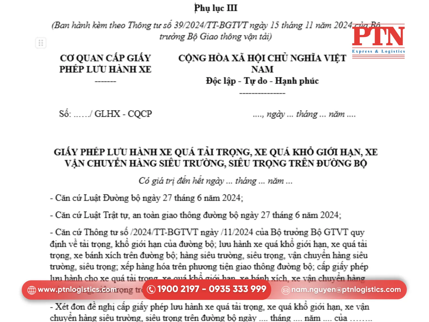 Giấy phép lưu hành xe quá khổ quá tải