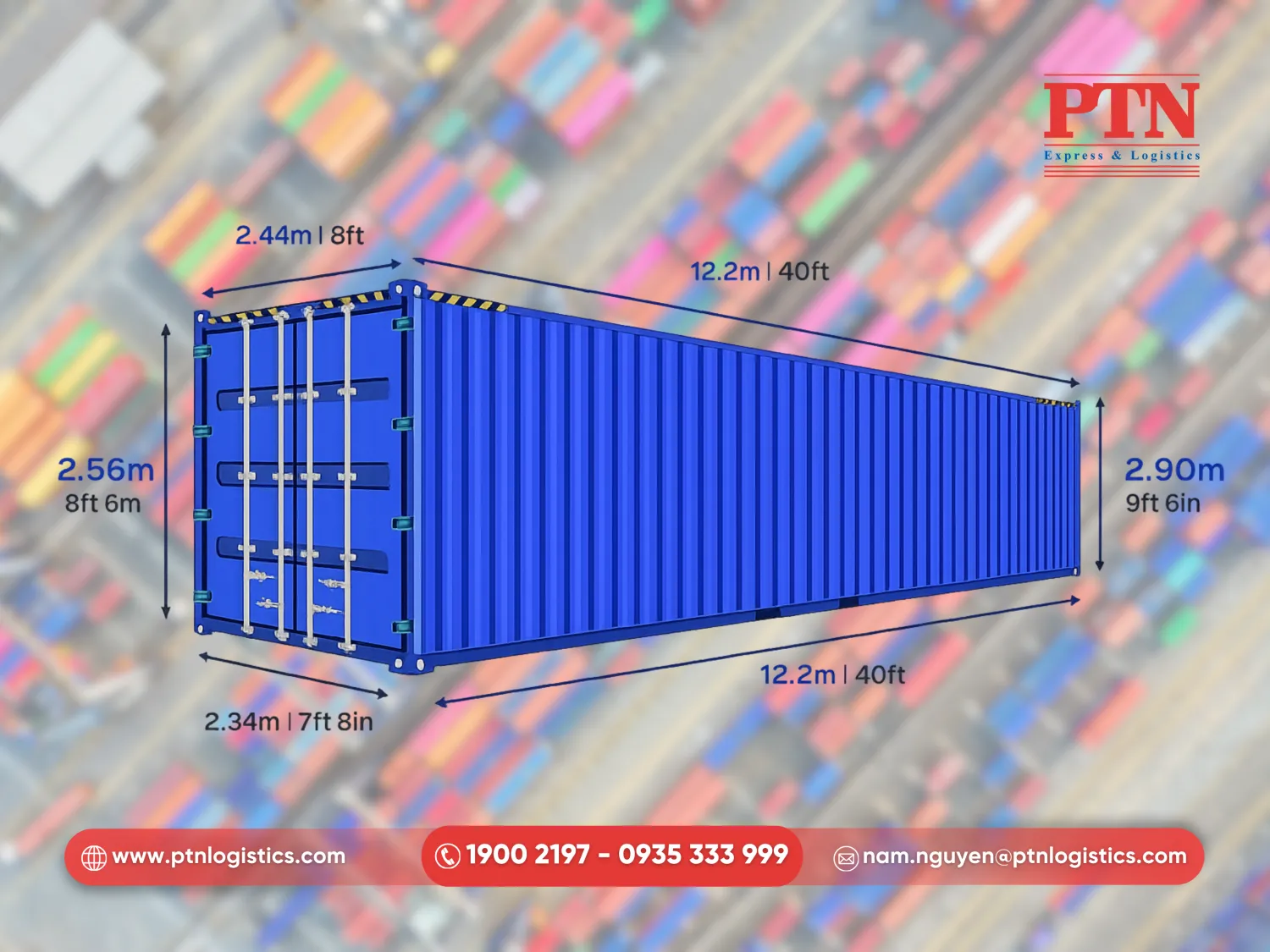Kích thước container 40 feet tiêu chuẩn