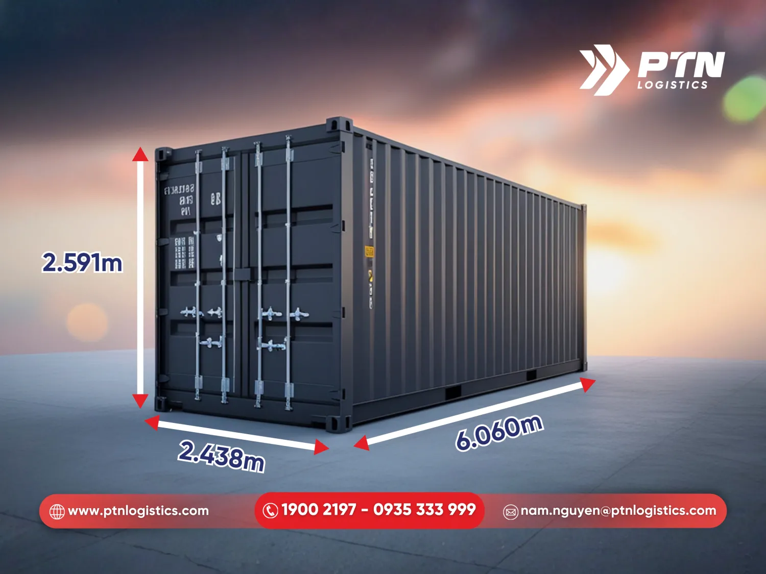 Kích thước phủ bì của container 20 feet
