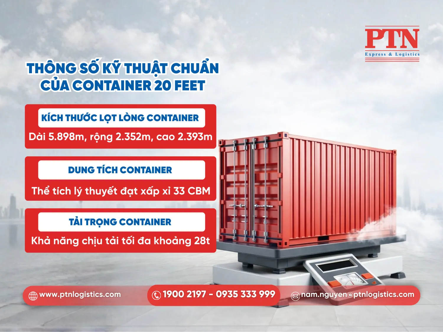 Thông số kỹ thuật chuẩn của container 20