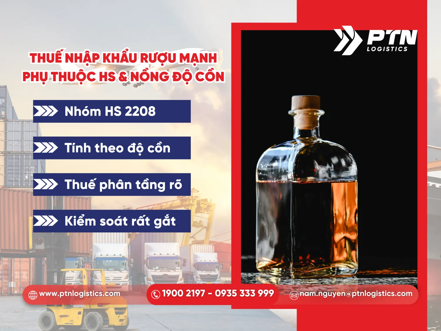 Thuế nhập khẩu của rượu mạnh phụ thuộc HS và nồng độ cồn
