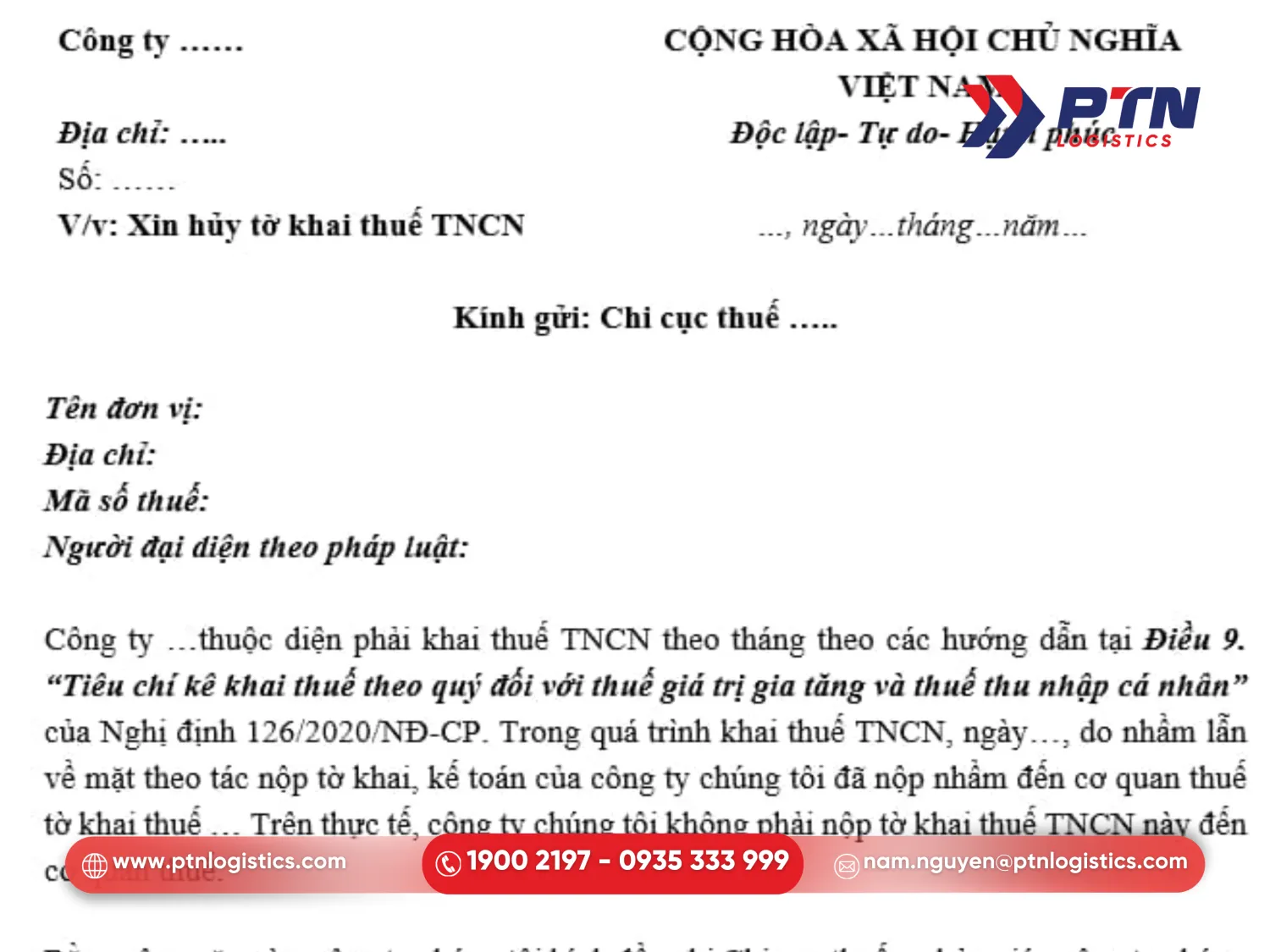 Tìm hiểu mẫu công văn xin hủy tờ khai thuế