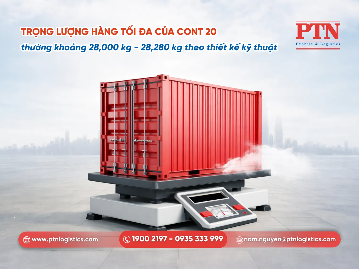 Trọng lượng hàng tối đa của cont 20