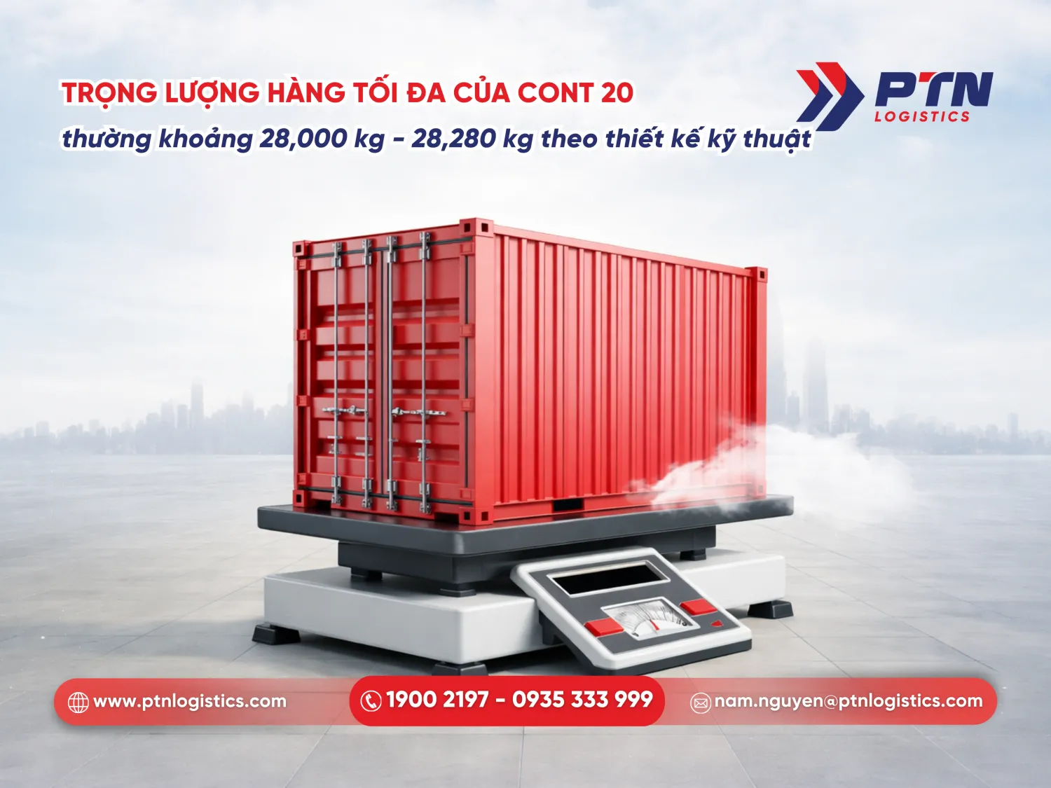 Trọng lượng hàng tối đa của container 20