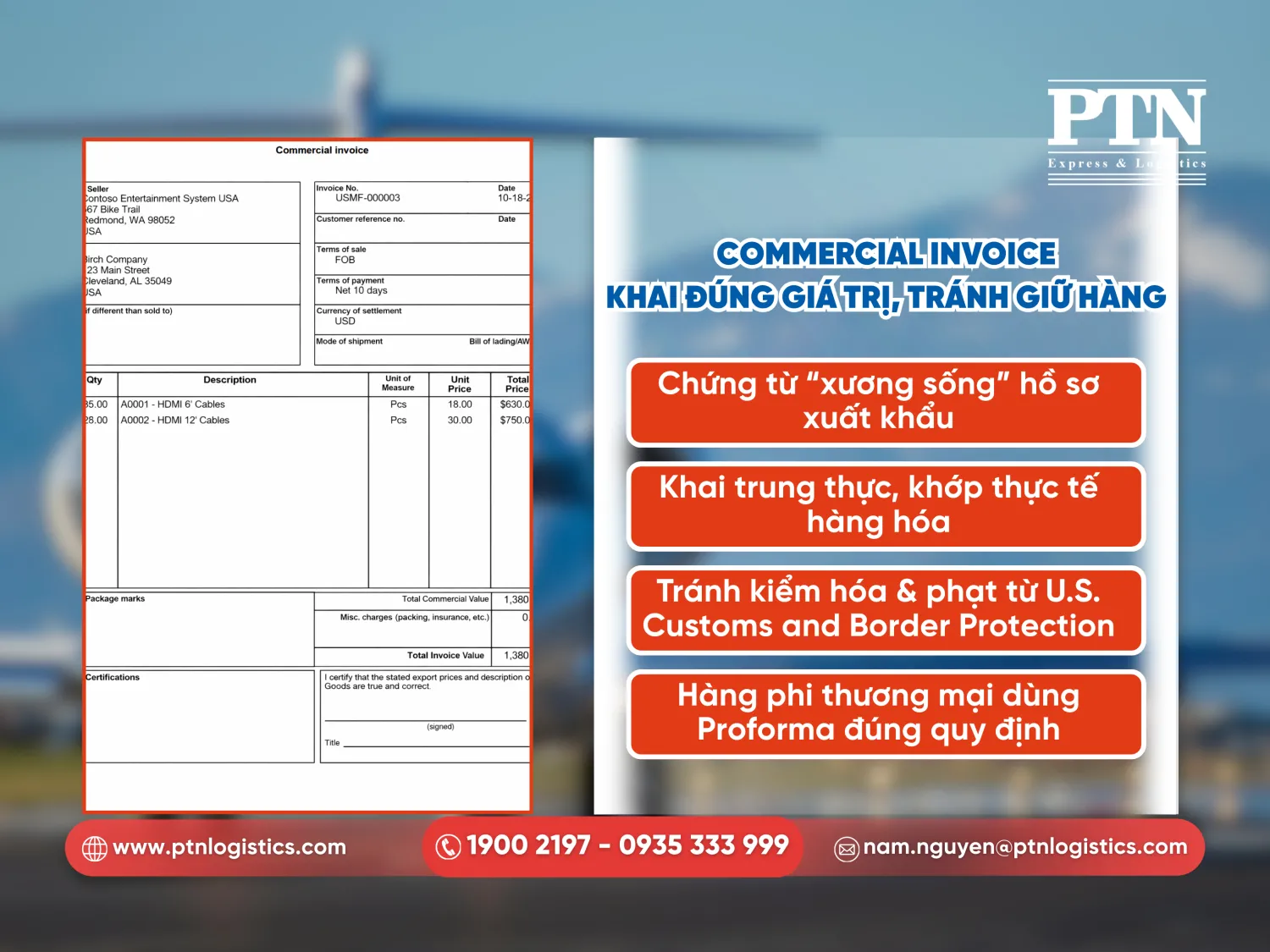 Commercial invoice-Khai đúng giá trị, tránh giữ hàng