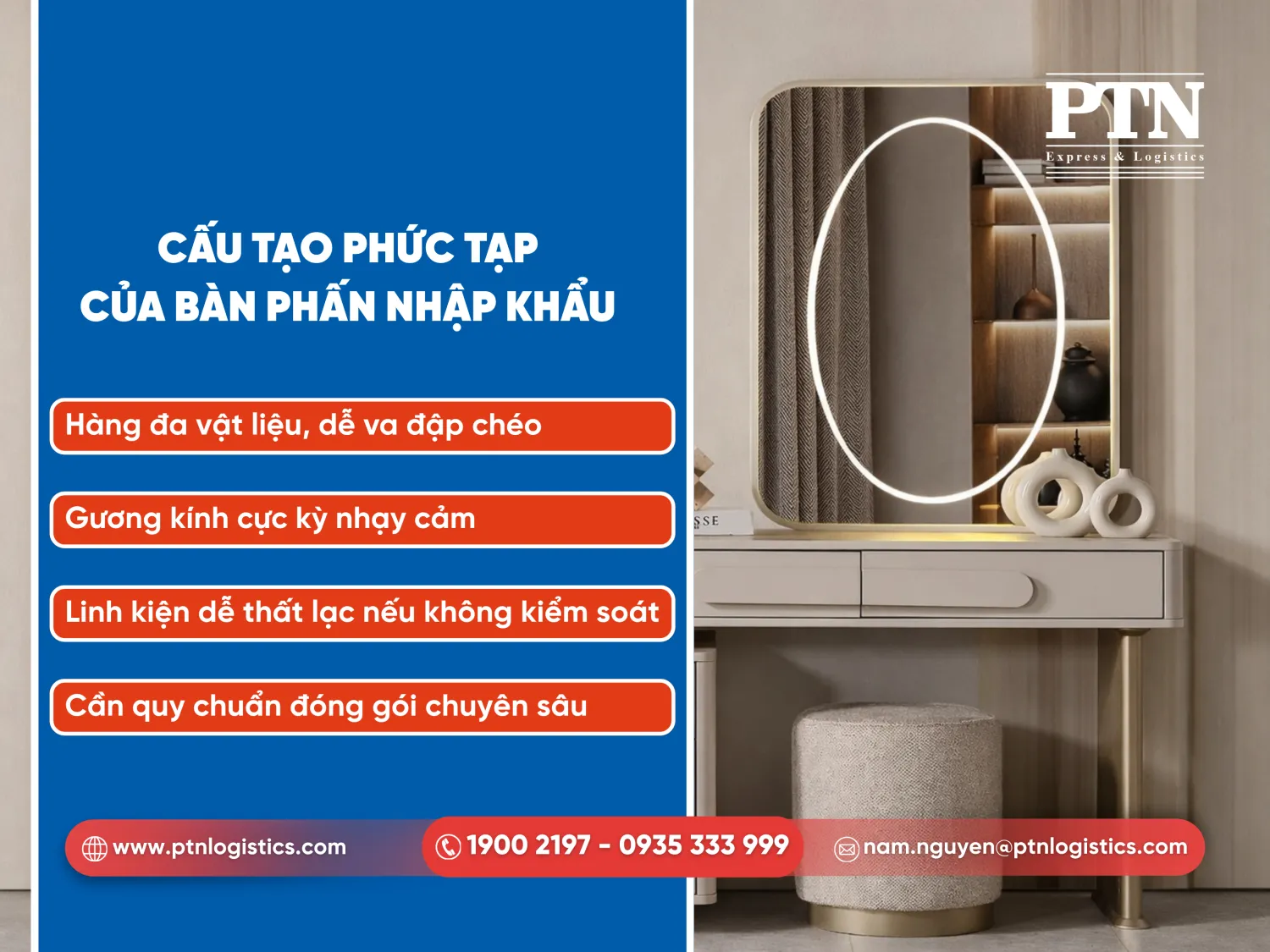Cấu tạo phức tạp của bàn phấn nhập khẩu