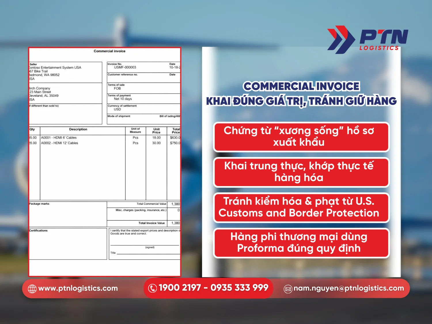 Commercial invoice cần khai đúng giá trị để trán giữ hàng