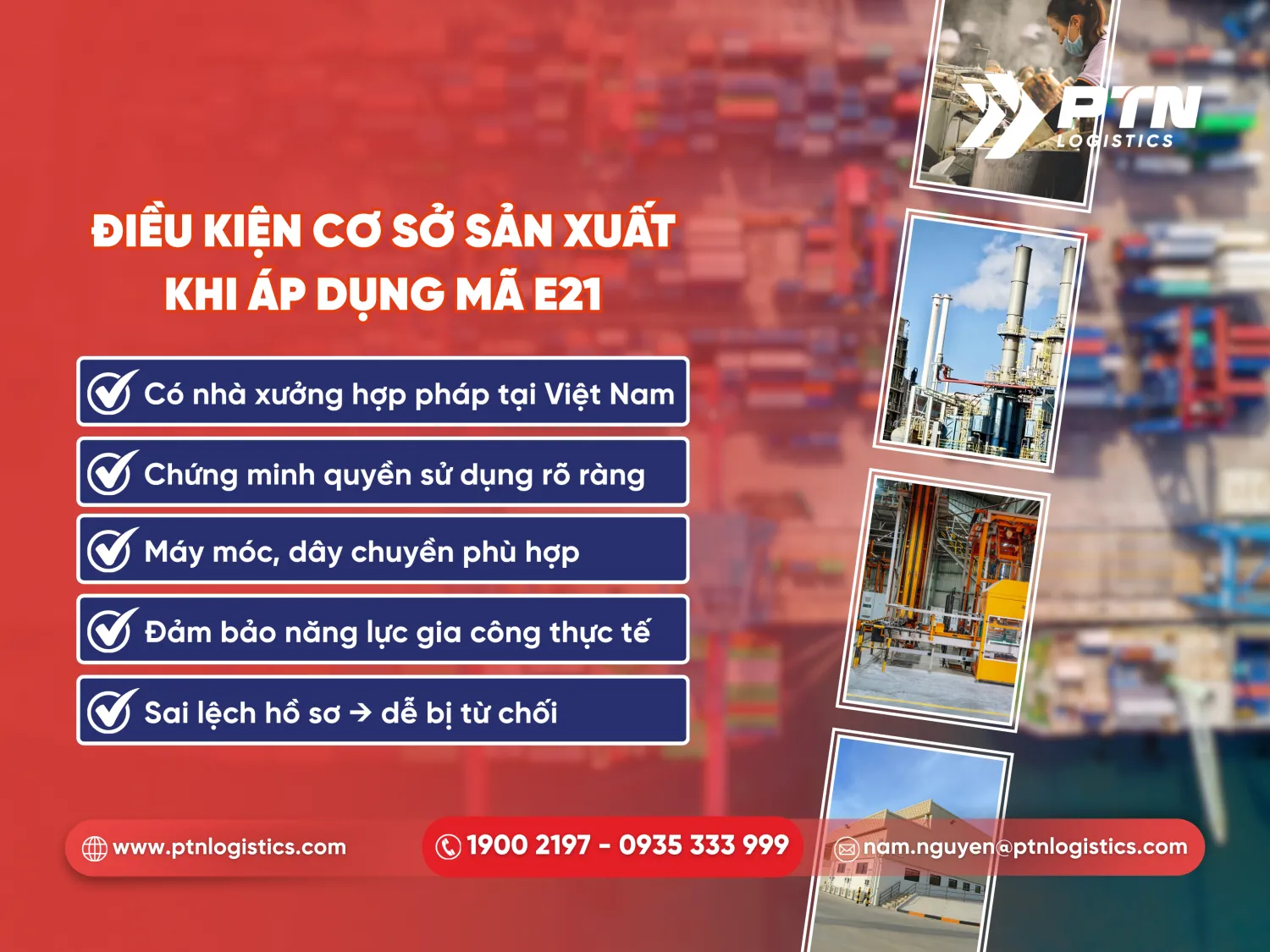 Điều kiện cơ sở sản xuất khi áp dụng mã loại hình e21