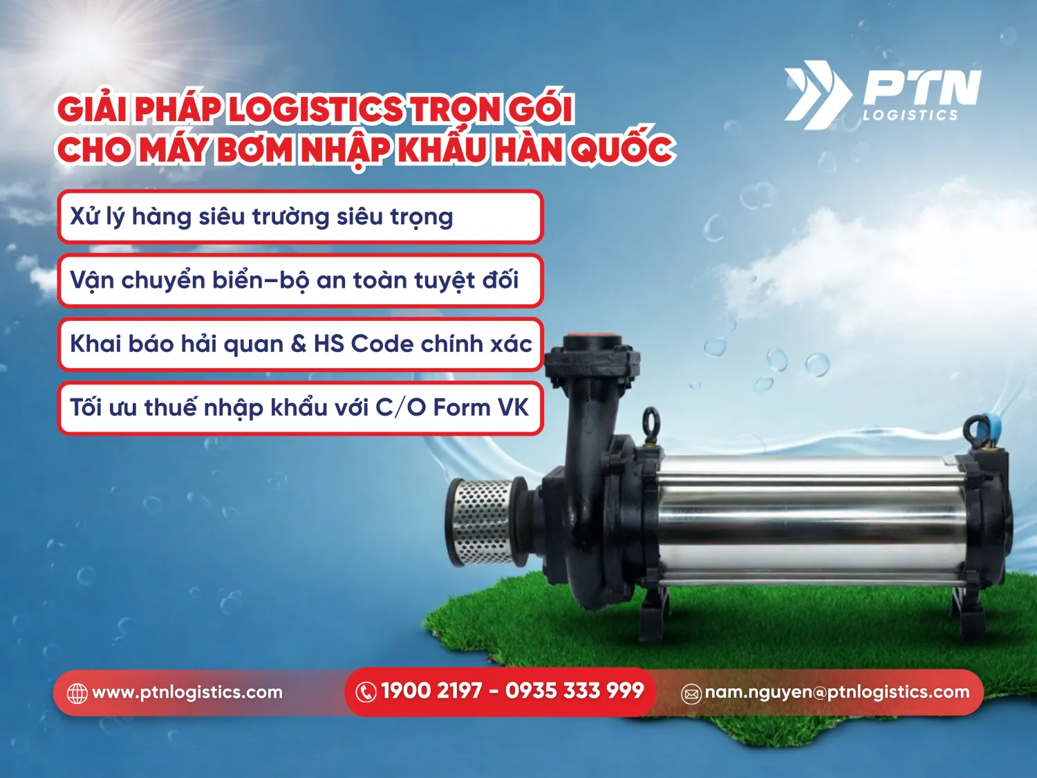 Giải pháp logistics cho máy bơm Hàn Quốc nhập khẩu