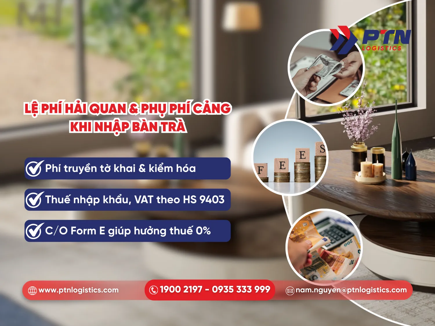 Lệ phí hải quan và phụ phí cảng khi nhập bàn trà Trung Quốc