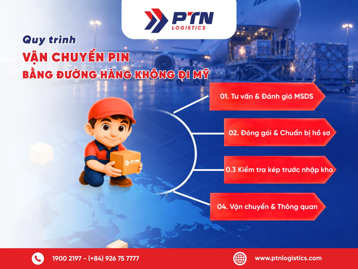 Quy trình vận chuyển pin bằng đường hàng không đi Mỹ