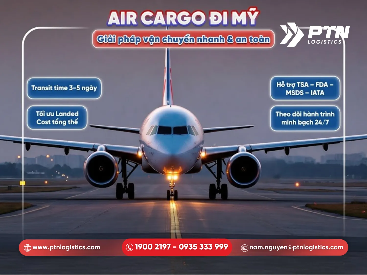 Vận chuyển hàng không chuyên tuyến Mỹ tại PTN Logistics
