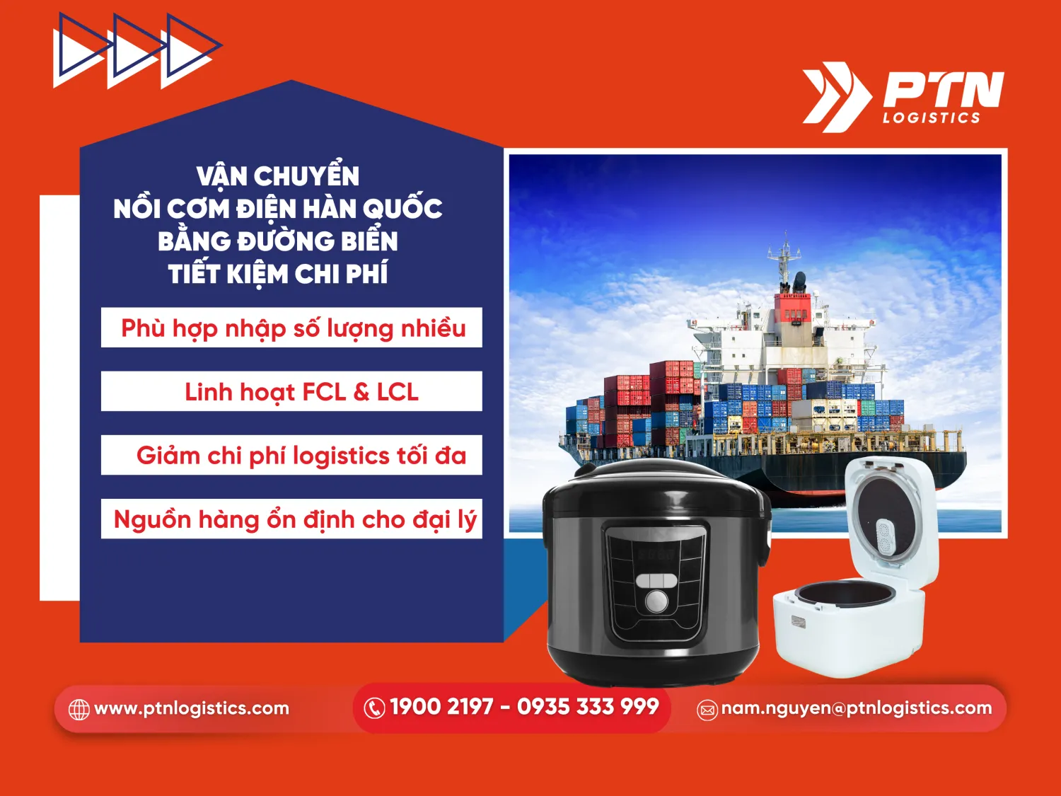 Vận chuyển nồi cơm điện nhập khẩu Hàn Quốc bằng đường biển