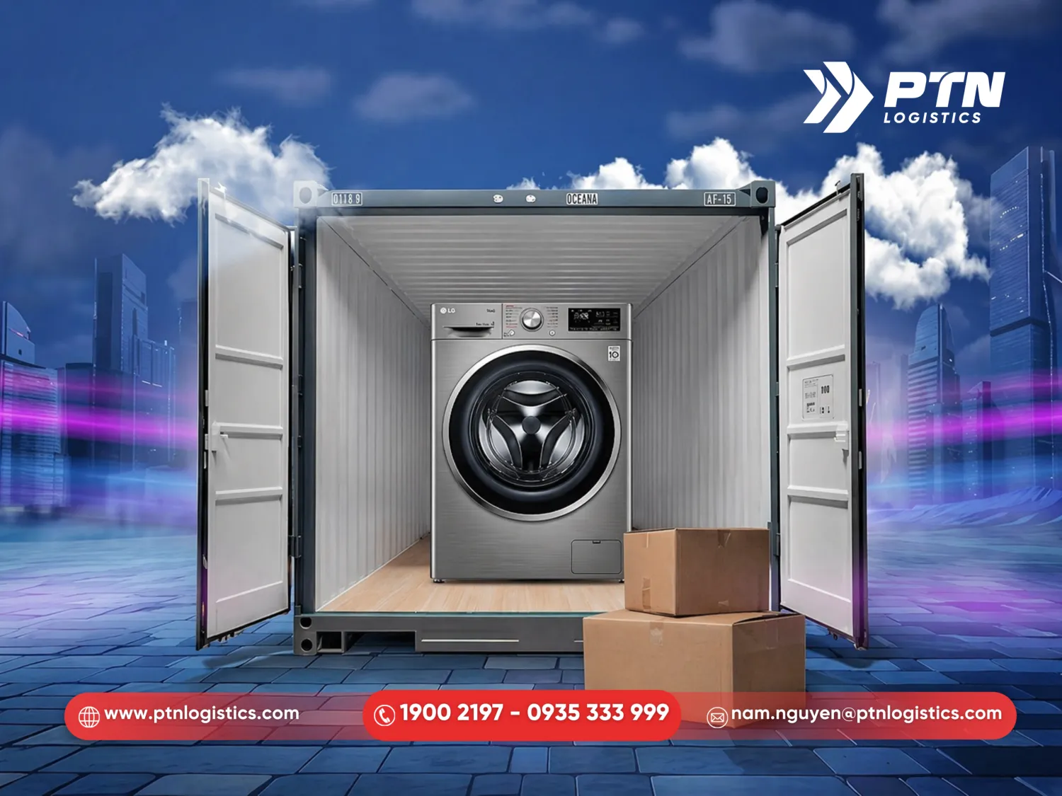 Vận chuyển nguyên container đảm bảo an toàn cho máy giặt