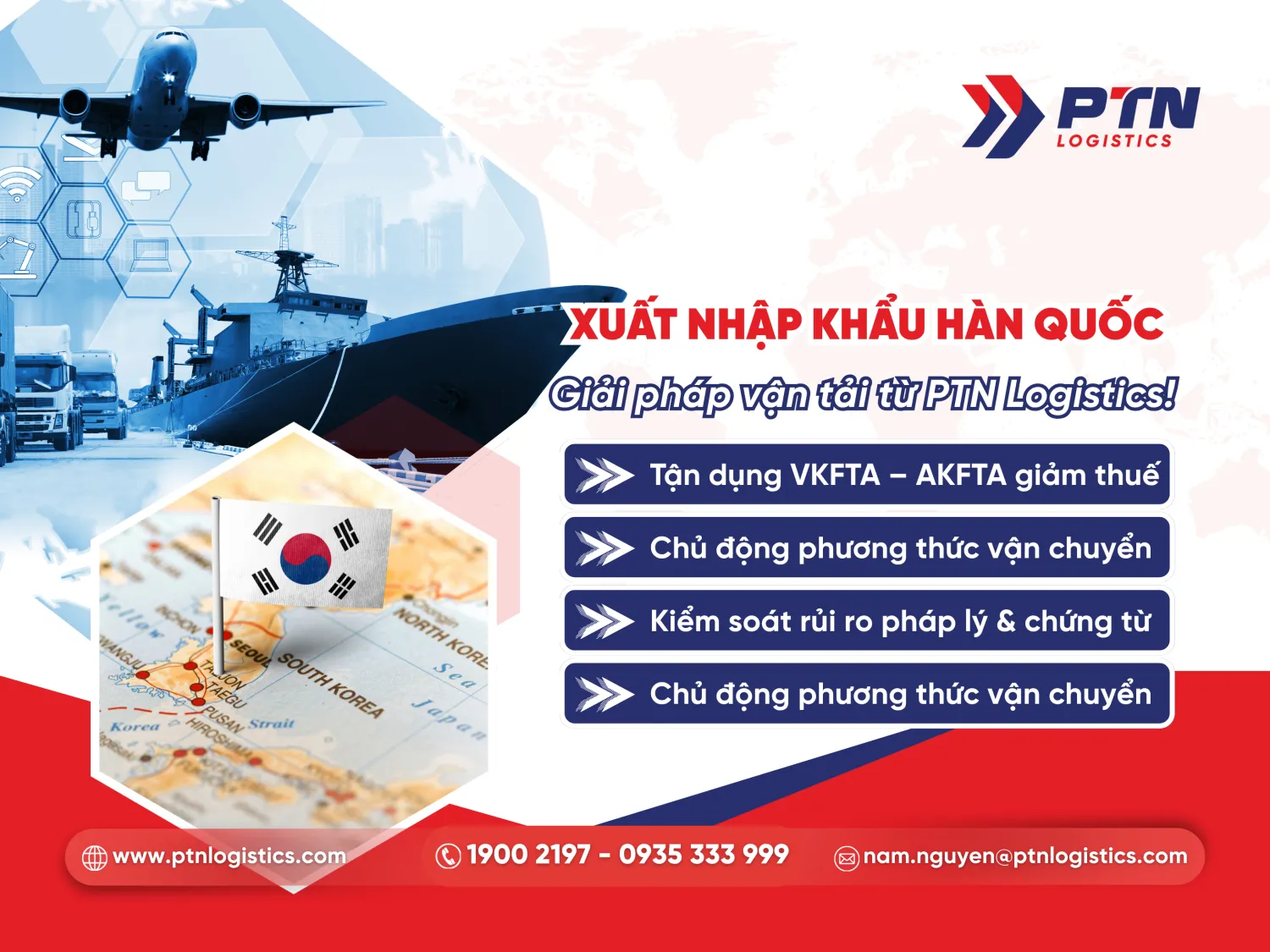 Xuất nhập khẩu Hàn Quốc: Giải pháp vận tải từ PTN Logistics