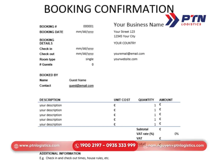 Booking confirmation là thỏa thuận sơ bộ