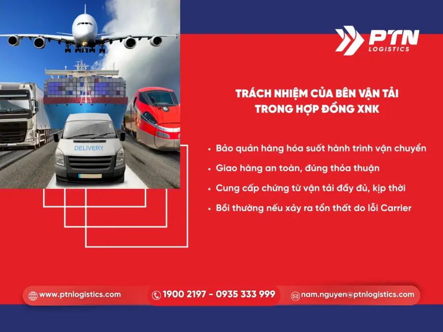 Trách nhiệm của bên vận tải trong hợp đồng của nhập khẩu